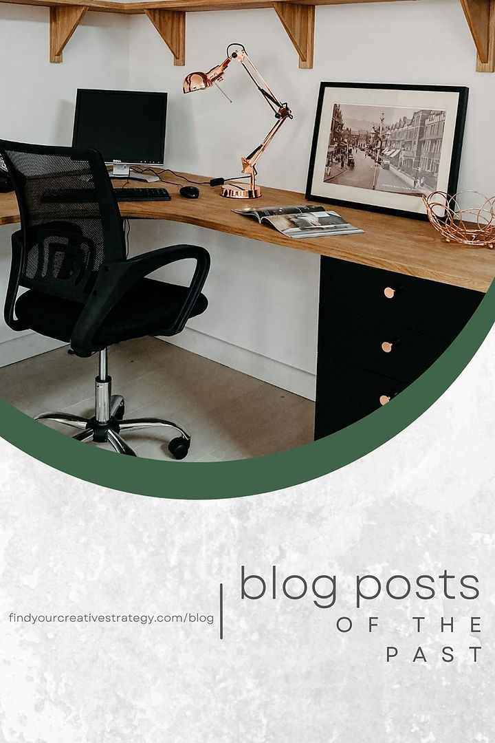 Blog posts of the past. A home office desk with a computer, lamp, and artwork.