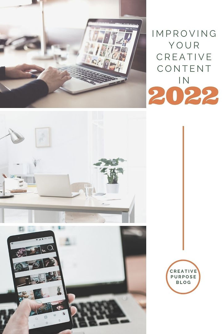 11 ways to improve your social media content in 2022. 3 different pictures of laptops open and on desks.