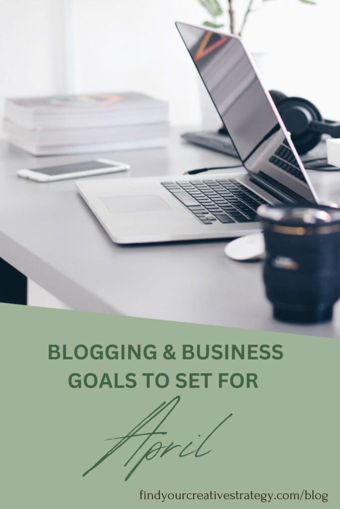 Blogging and business goals to set. An open laptop computer on a desk.